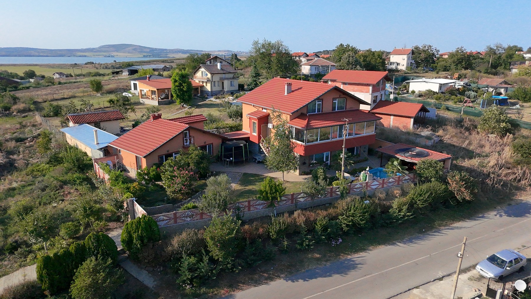 Aerial view of the villa and its surroundings